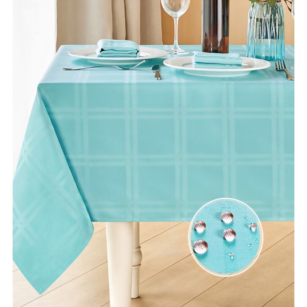 2 Baby Blue Jacquard Table Cloths, 60x102 Geometric Polyester Stain Resistant - Picture 2 of 3